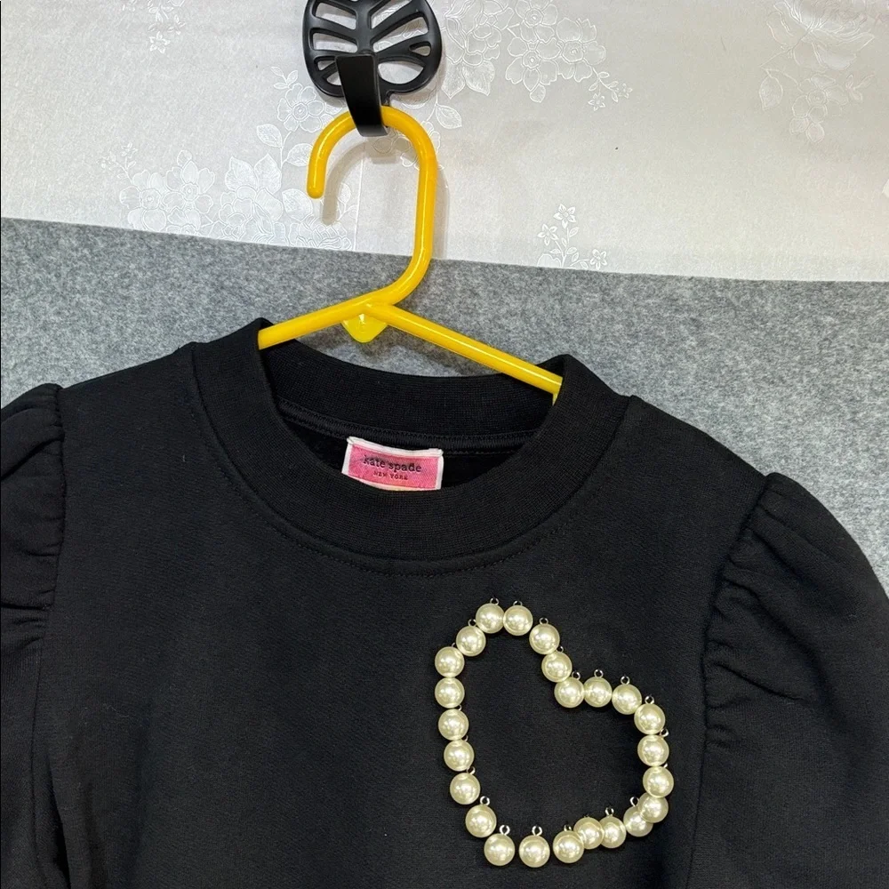 Kate Spade New York black long sleeve pearl heart cotton  sweatshirt XXS